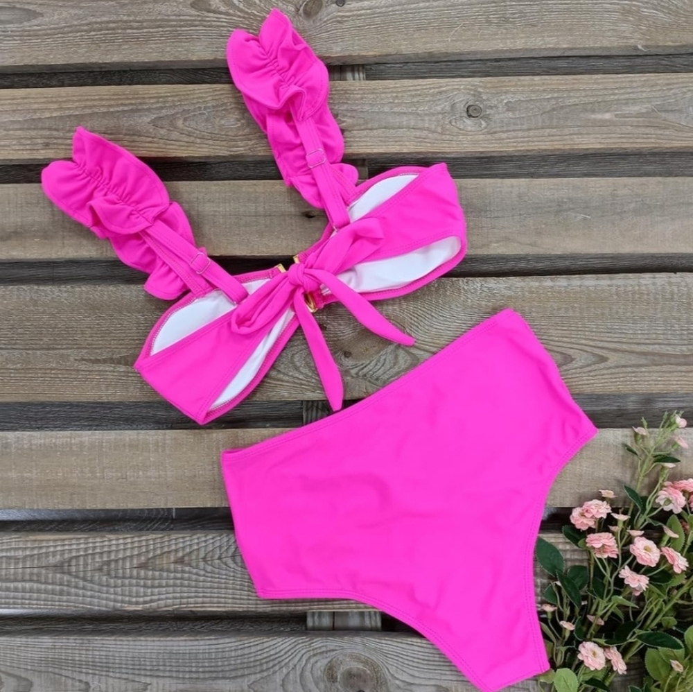 SPORLIKE Women High Waisted Swimsuit Flounce Straps Bikini Bathing Suit. NWT - Picture 2 of 4